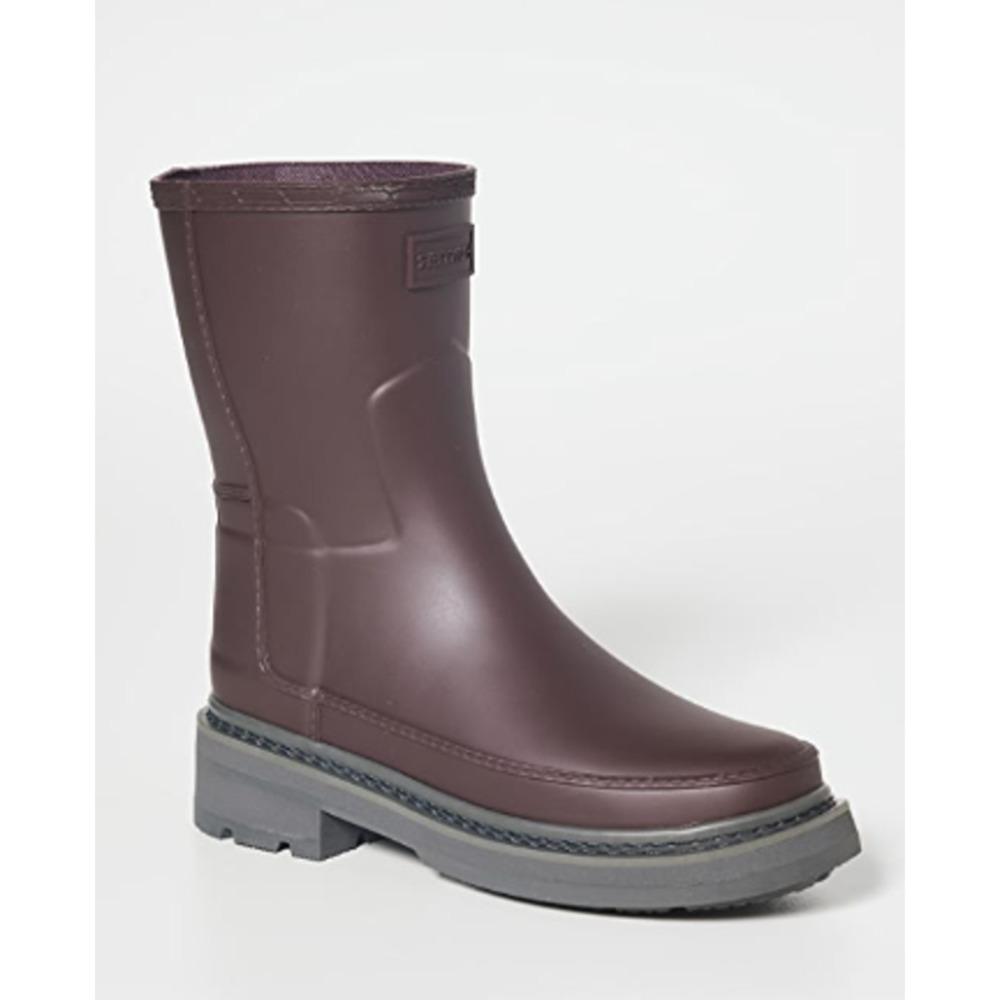 Hunter Women's Mid Calf Rain Boot in Deep Plum with Gray Sole